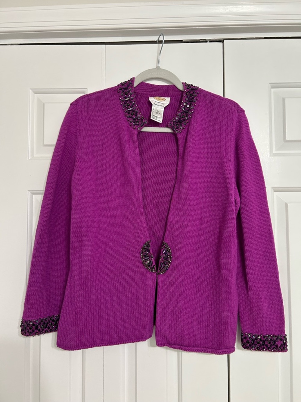 Talbots Fuchsia Beaded Knit Jacket
